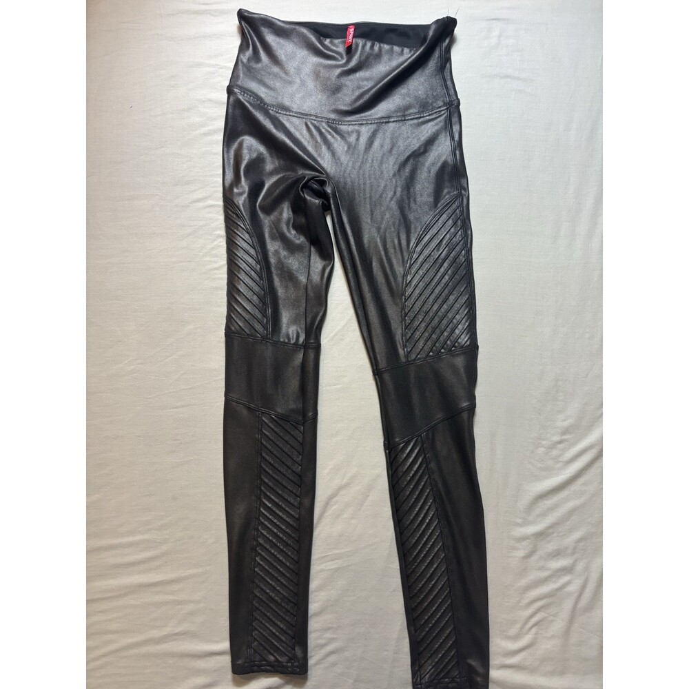 Spanx Womens Faux Leather Motorcycle Pull On Leggings Black Size  Large - Picture 2 of 5